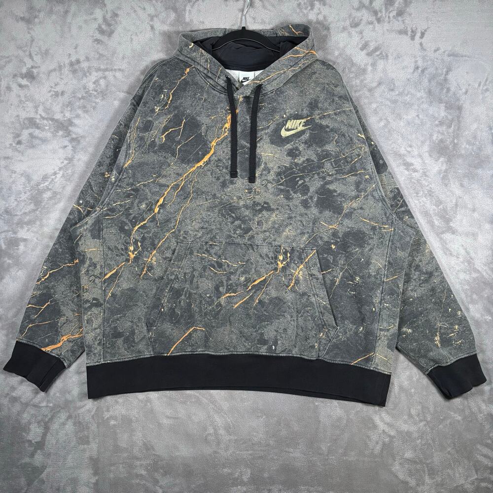 Nike Team Sports Camo Pullover Hoodie Men’s XXL Gray Black Gold Swoosh